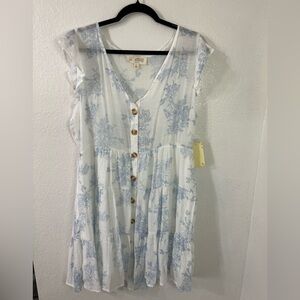 Sweet Wanderer White and Blue Floral Dress